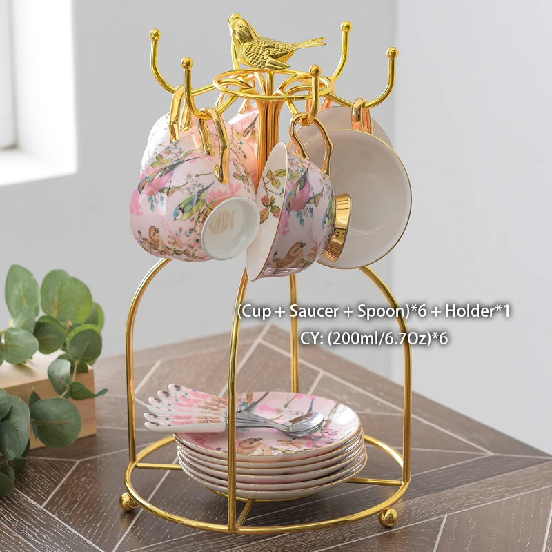 Pink Bird Bone China Coffee Set