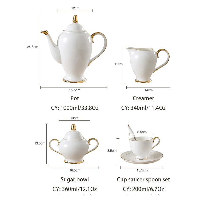 Grace White & Gold Bone China Coffee Set