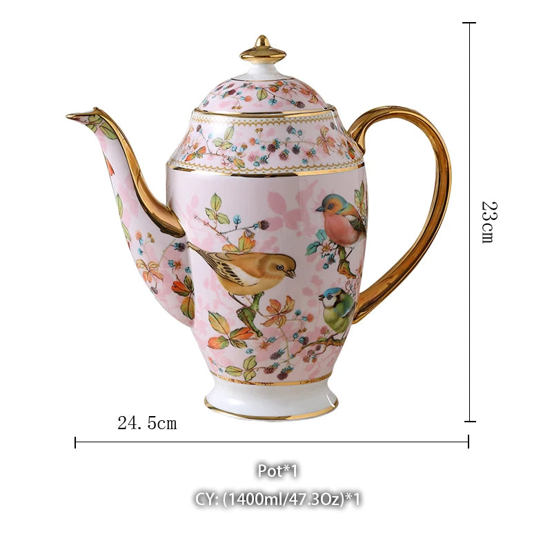 Pink Bird Bone China Coffee Set