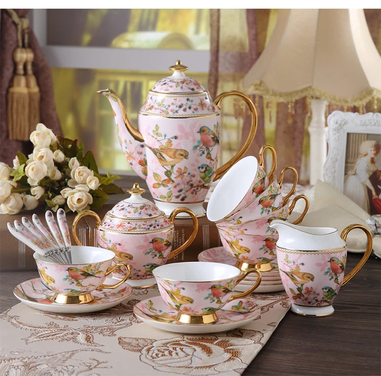 Pink Bird Bone China Coffee Set