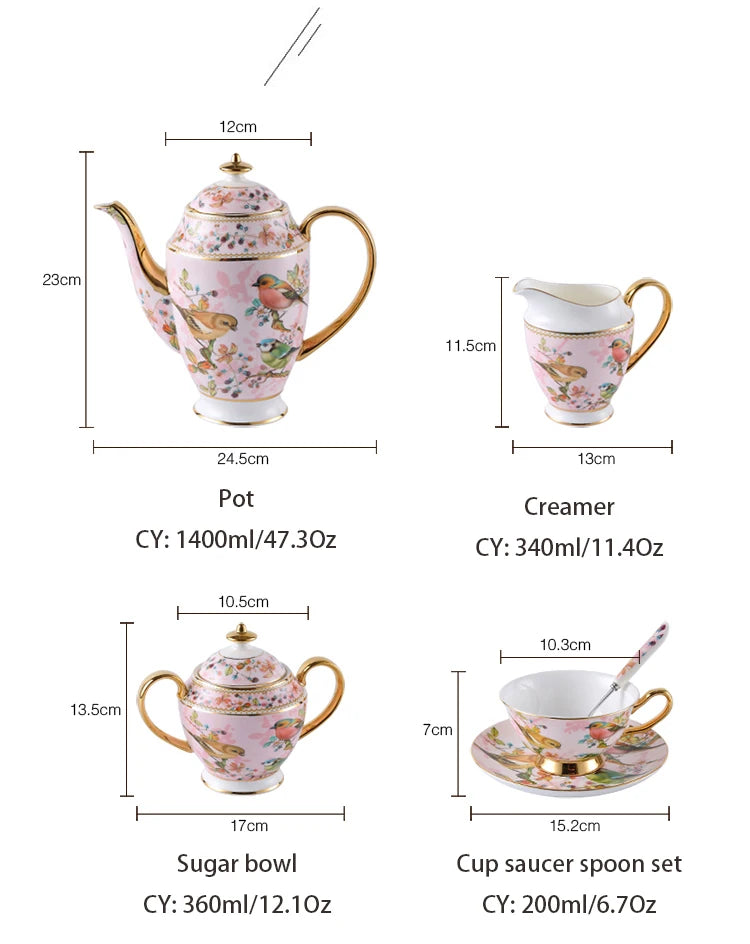 Pink Bird Bone China Coffee Set