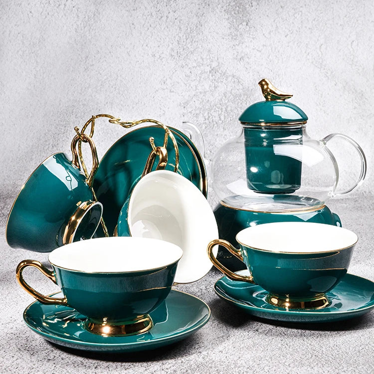 Gold-Rim Ceramic Cup & Saucer Set