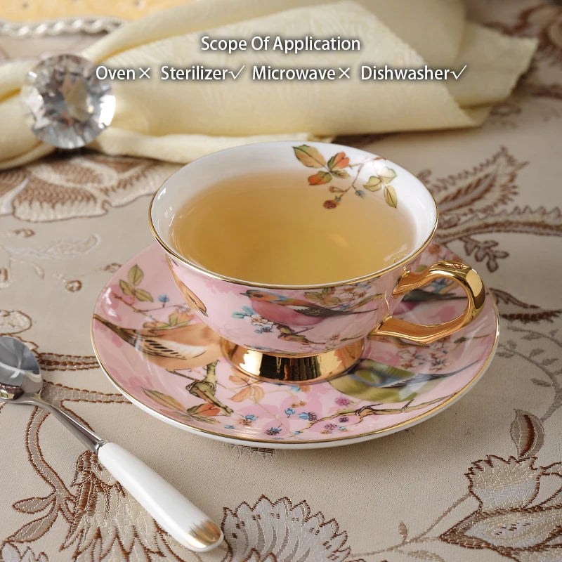 Pink Bird Bone China Coffee Set