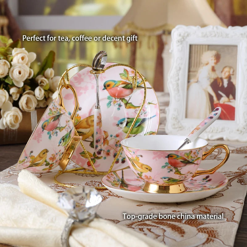 Pink Bird Bone China Coffee Set