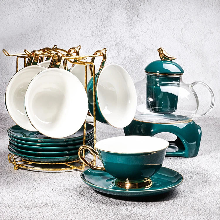 Gold-Rim Ceramic Cup & Saucer Set