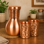 Hammered copper water jug set with two glass tumblers – Homéa