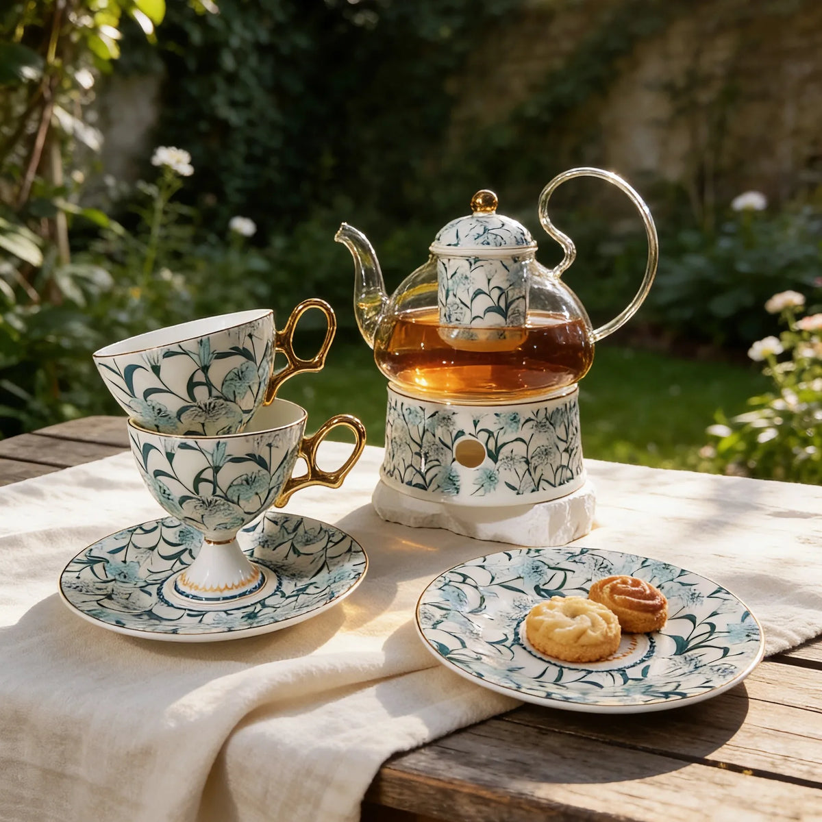 Green Perfume Lily Bone China Tea Cup Set