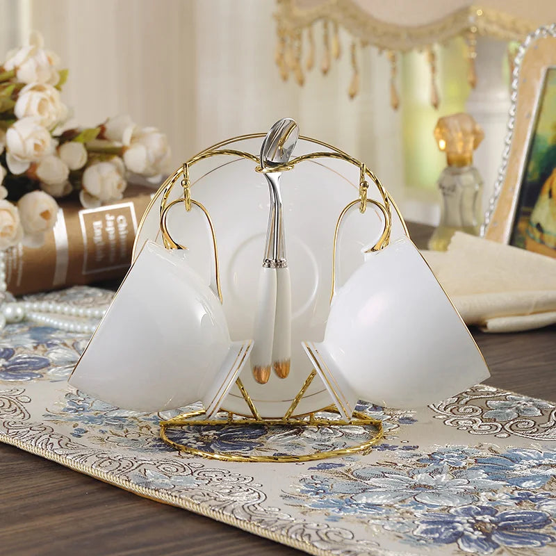 Grace White & Gold Bone China Coffee Set