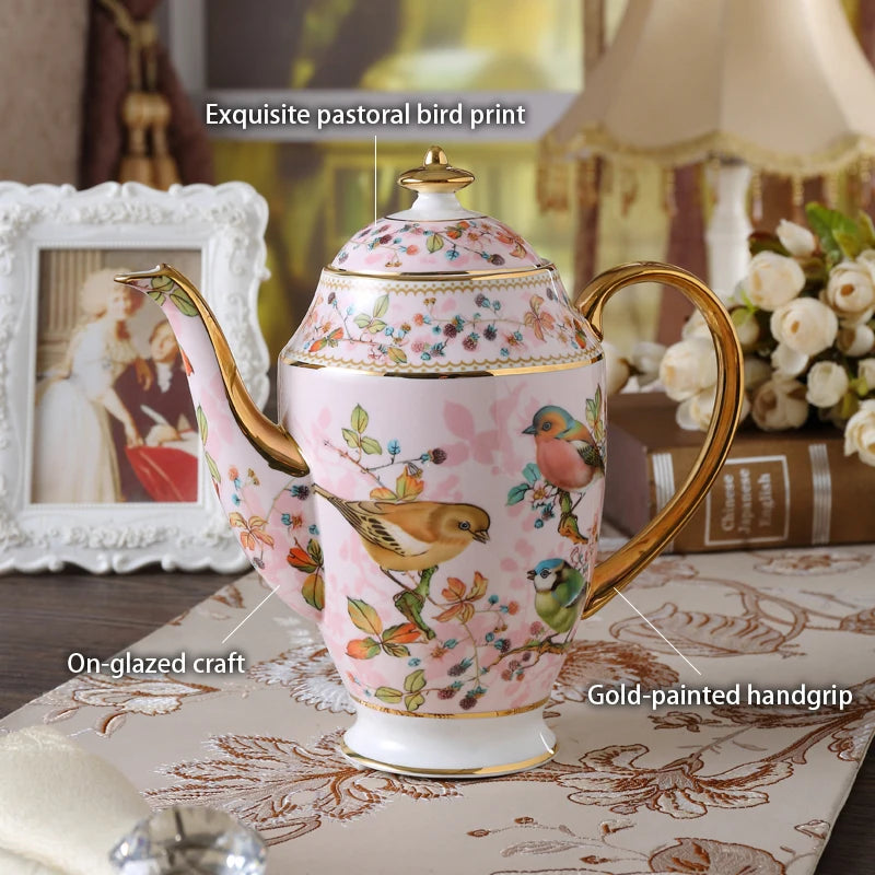 Pink Bird Bone China Coffee Set