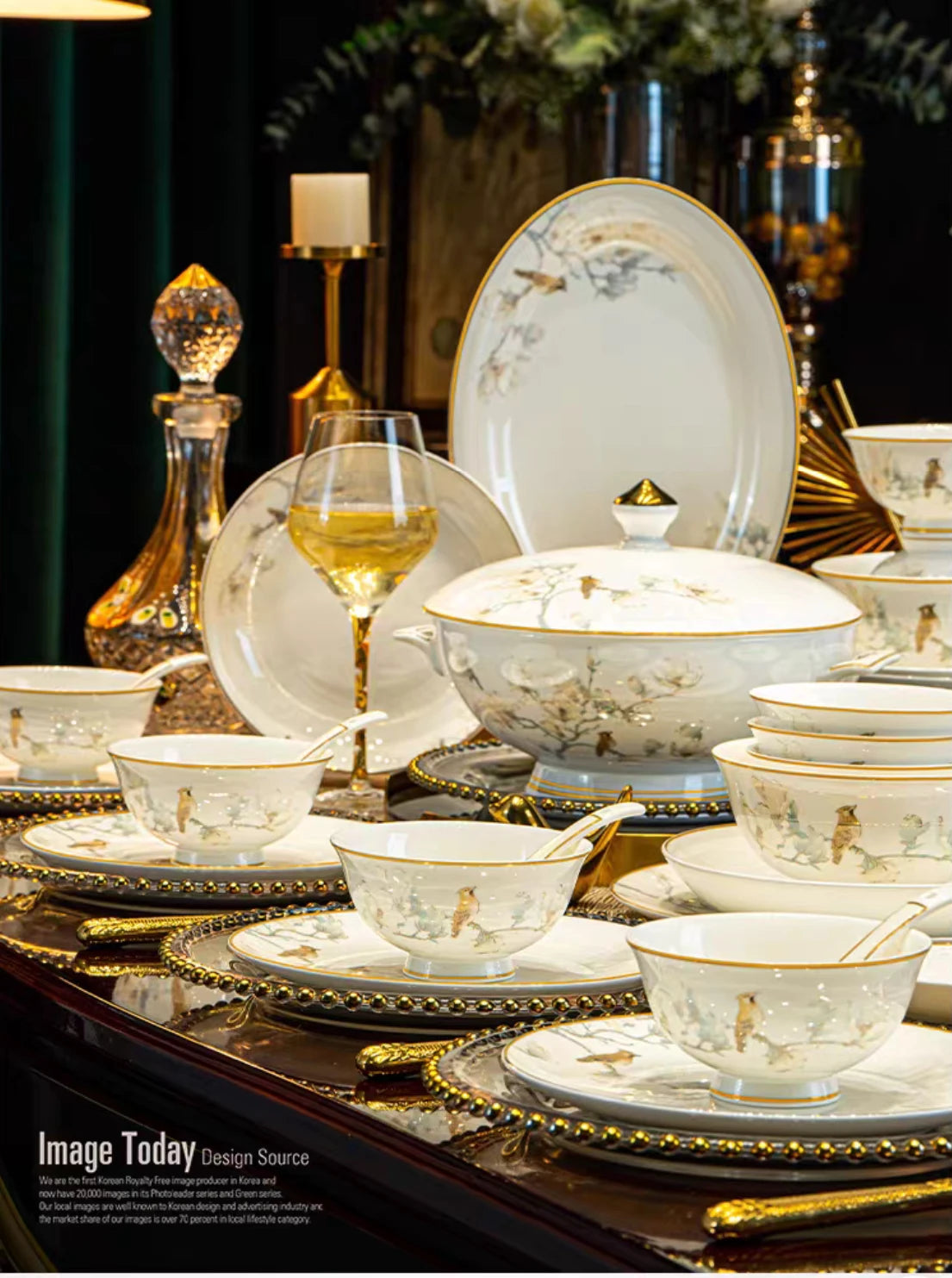 Birds & Blossoms Bone Porcelain Dinner Set – 60 Pieces