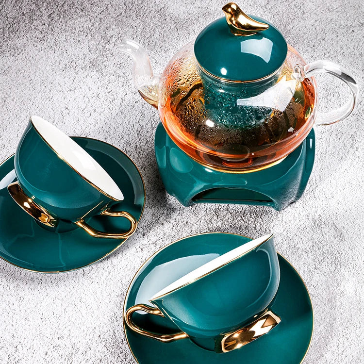 Gold-Rim Ceramic Cup & Saucer Set