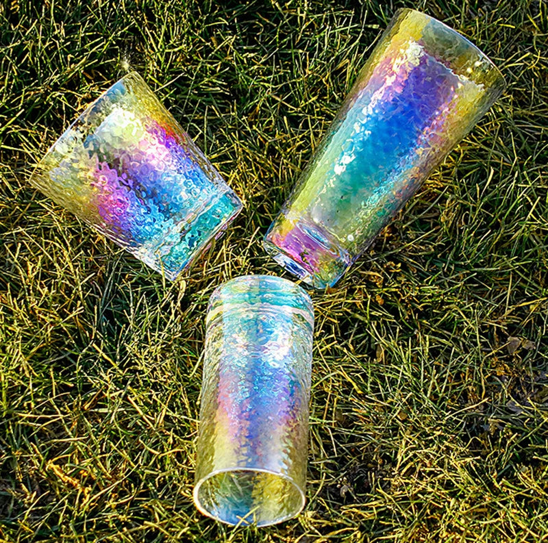 Rainbow Hammered Glass Mug