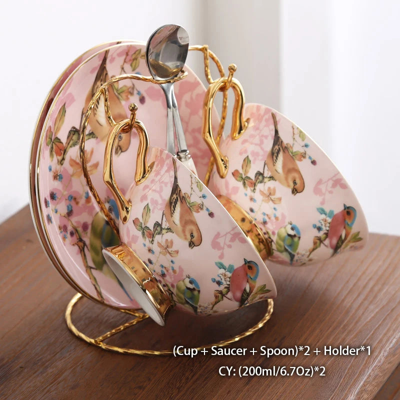 Pink Bird Bone China Coffee Set