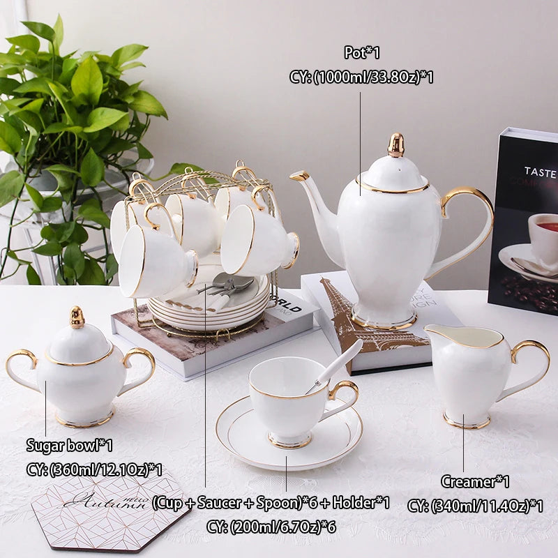 Grace White & Gold Bone China Coffee Set