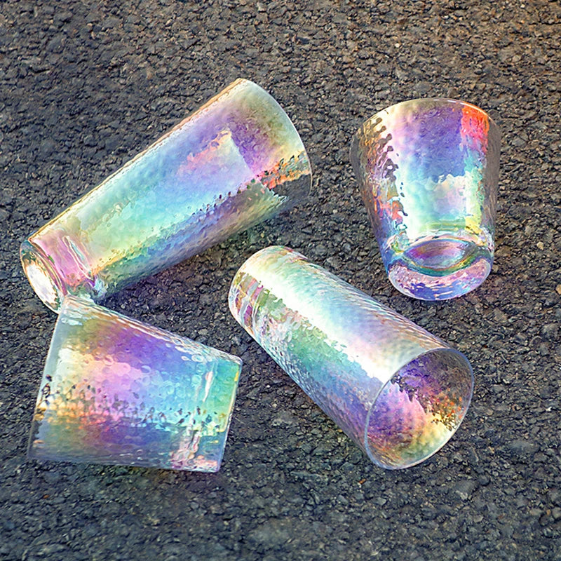 Rainbow Hammered Glass Mug