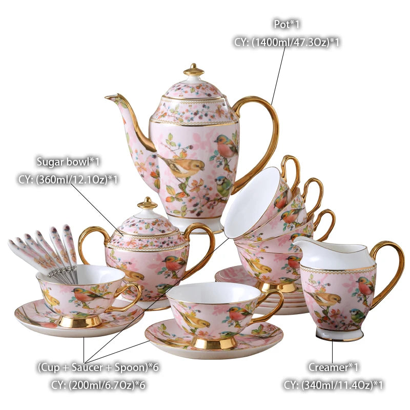 Pink Bird Bone China Coffee Set