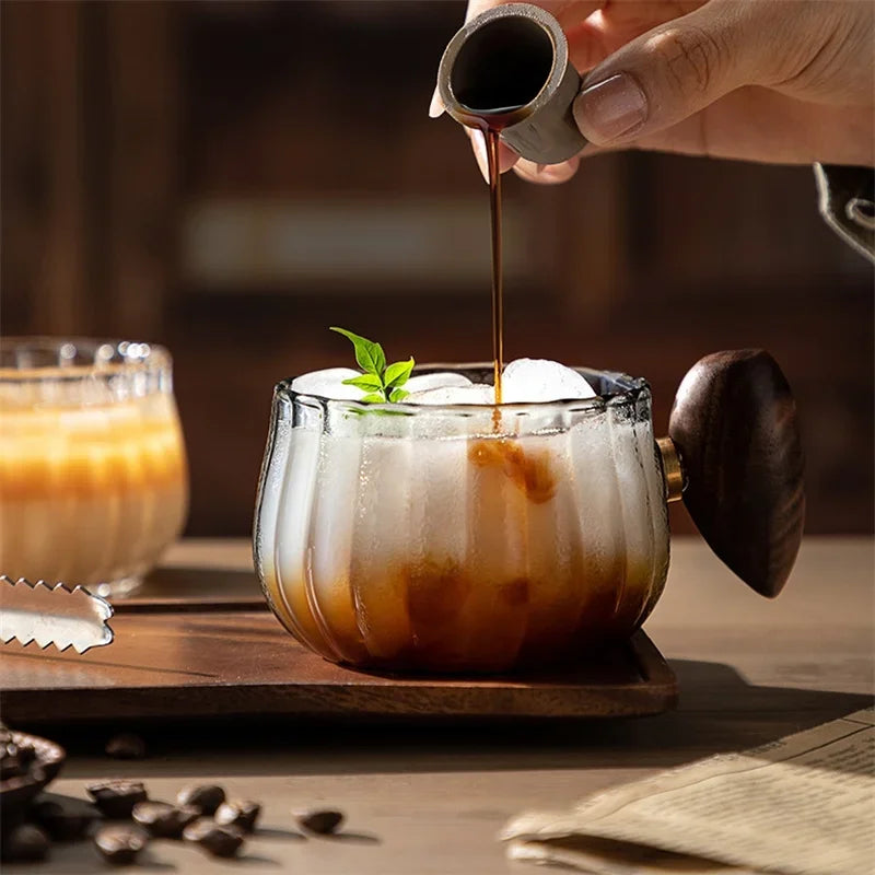 Heat-Resistant Glass Mug with Wooden Handle
