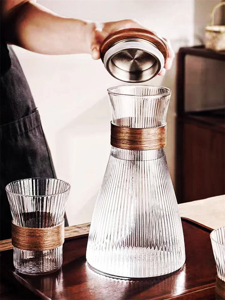 Japanese-Style Glass Jug with Walnut Sleeve