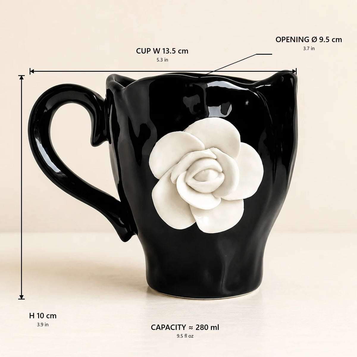 Vintage Camellia Embossed Ceramic Mug with Saucer