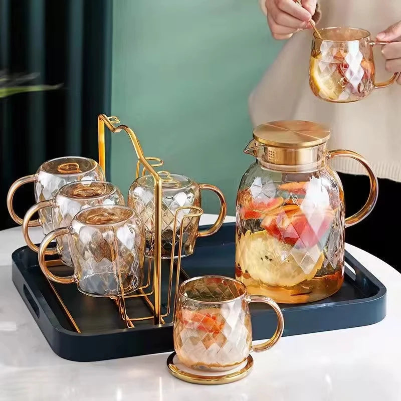 Amber Diamond-Texture Glass Teapot
