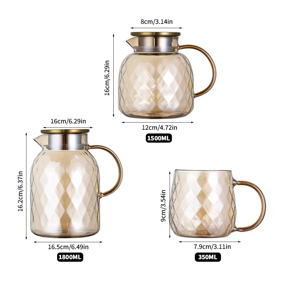 Amber Diamond-Texture Glass Teapot