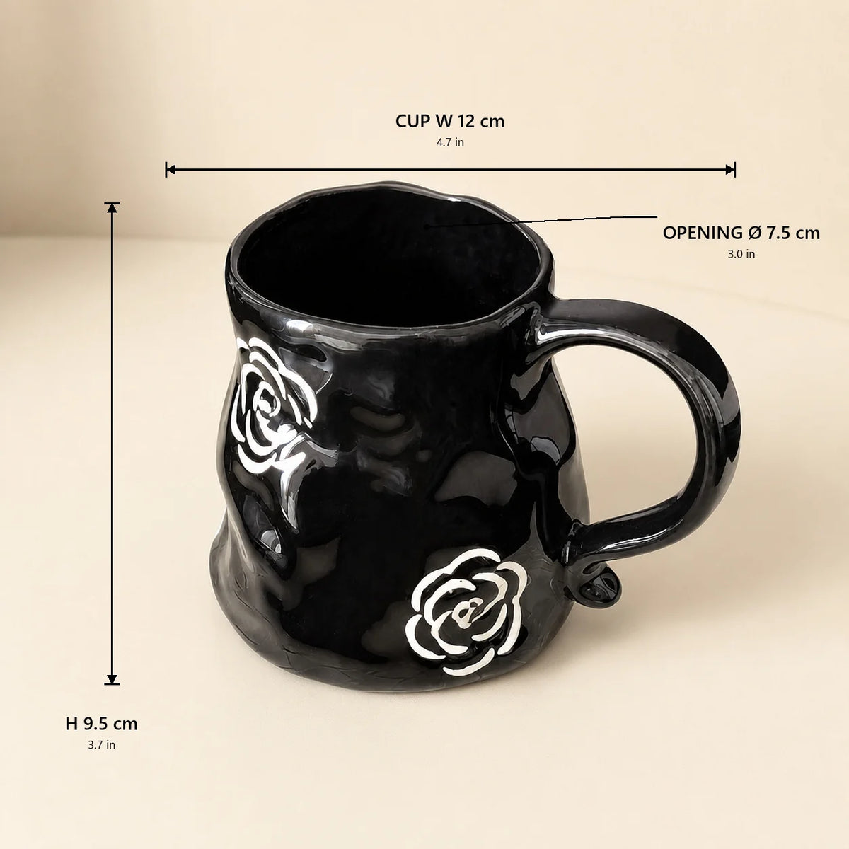 Vintage Camellia Embossed Ceramic Mug with Saucer