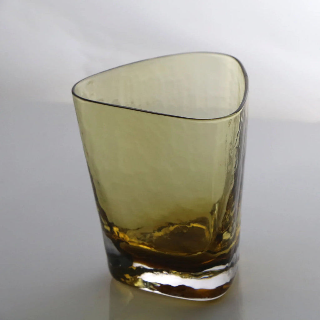 Hand-Blown Amber Rippled Wine Glass