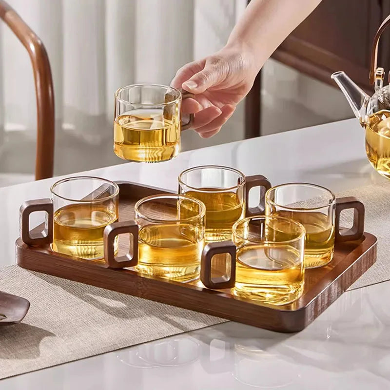 Glass Espresso Cup Set with Walnut Handle – 120 ml