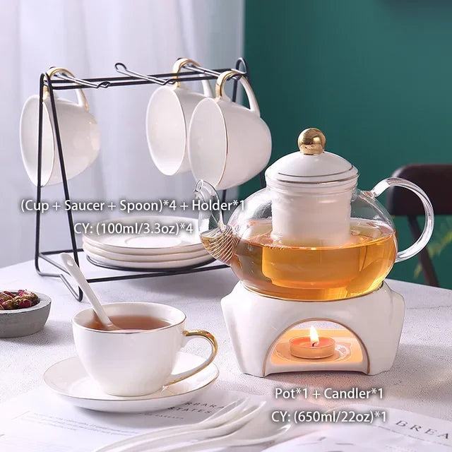 Gold & White Ceramic Tea Set
