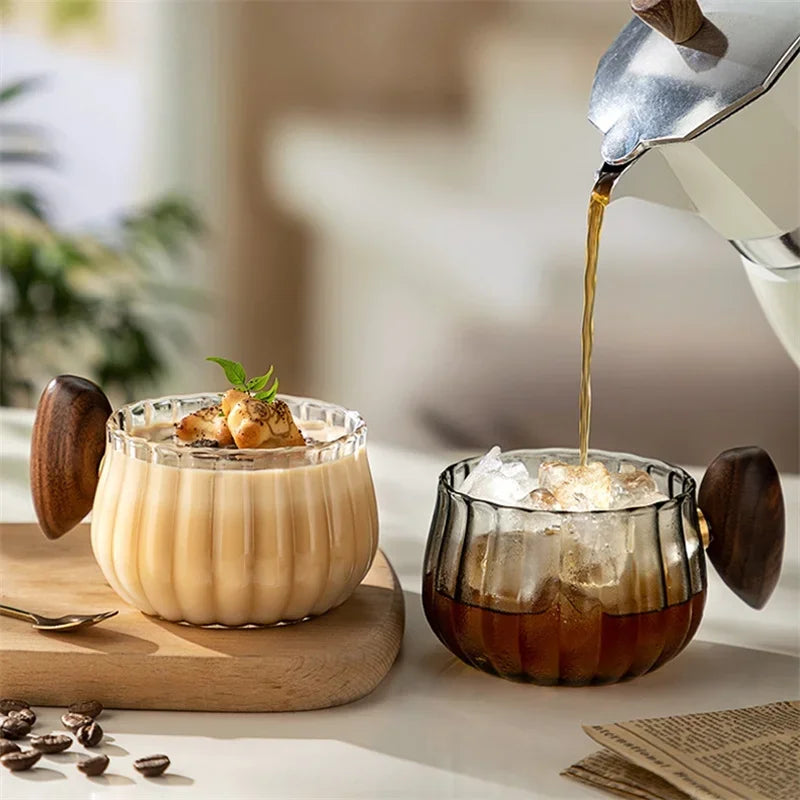 Heat-Resistant Glass Mug with Wooden Handle