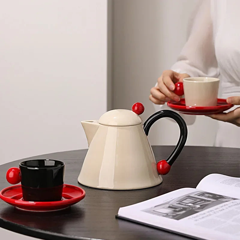 Cream Ceramic Water Set with Beaded Cup
