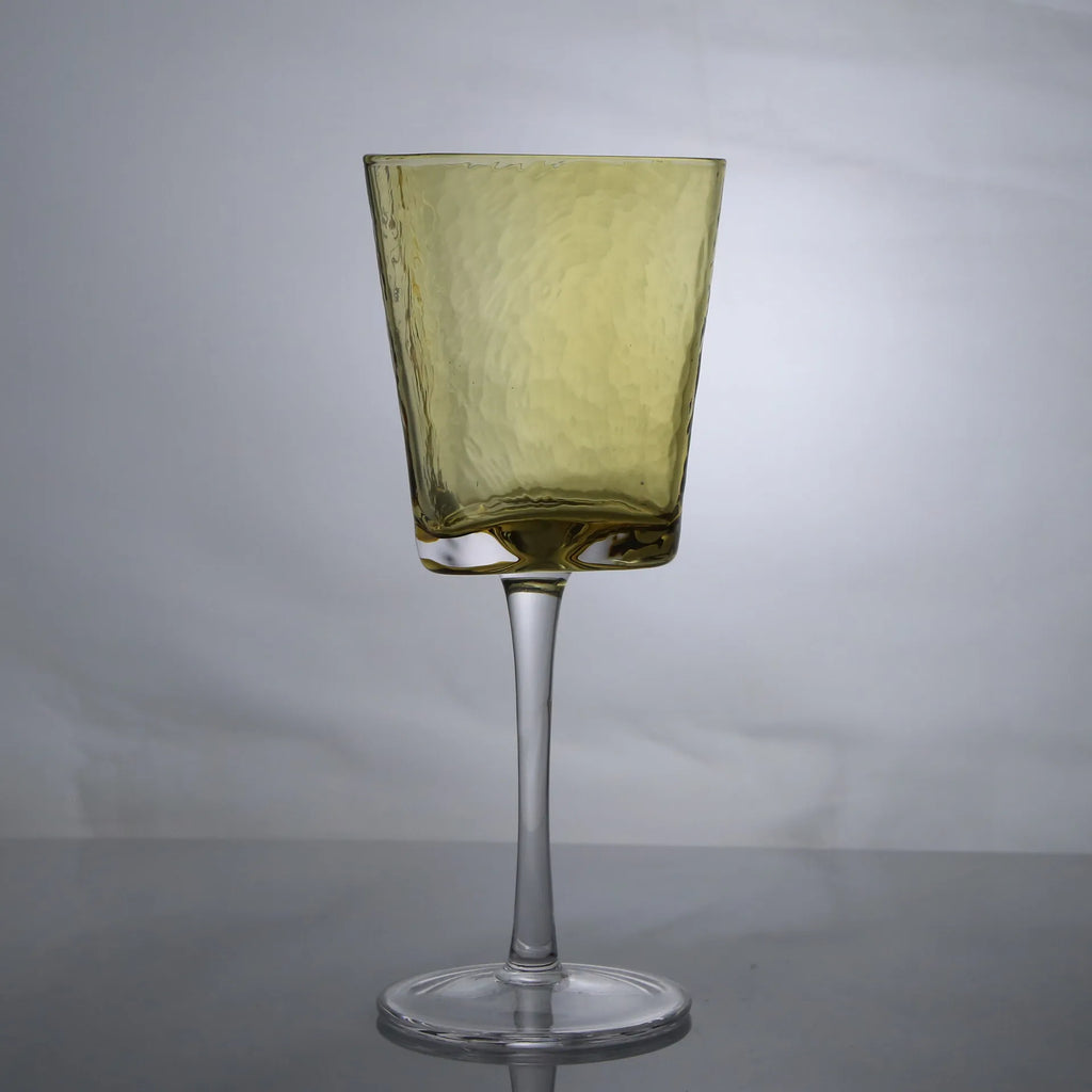 Hand-Blown Amber Rippled Wine Glass