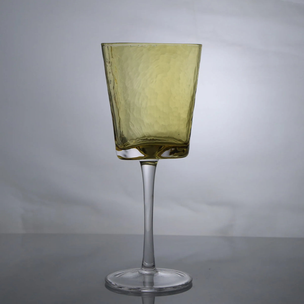 Hand-Blown Amber Rippled Wine Glass