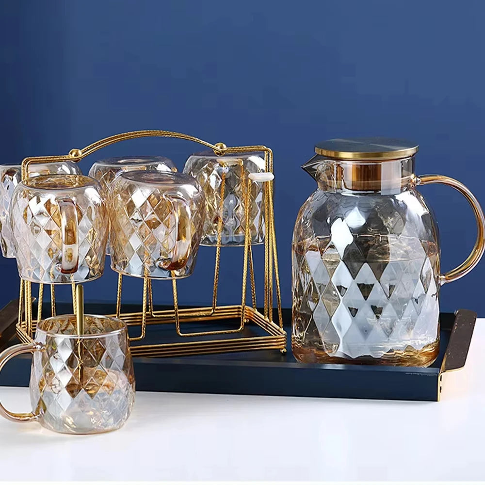Amber Diamond-Texture Glass Teapot