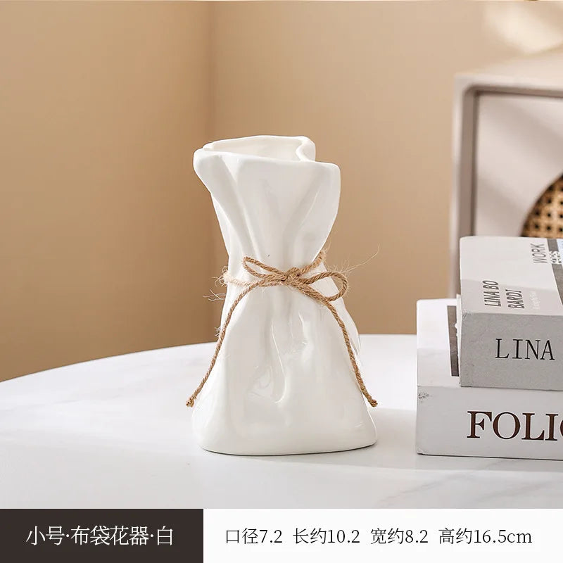 Decorative desktop home ceramic vases and glass flower vases, hydrophilic money bag shaped vases, flower living room decoration