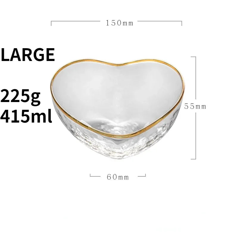 Heart-Shaped Gold-Edge Glass Tableware