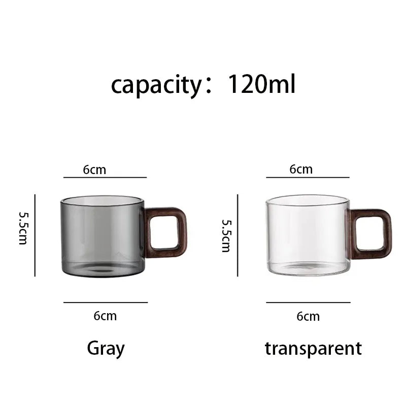 Glass Espresso Cup Set with Walnut Handle – 120 ml