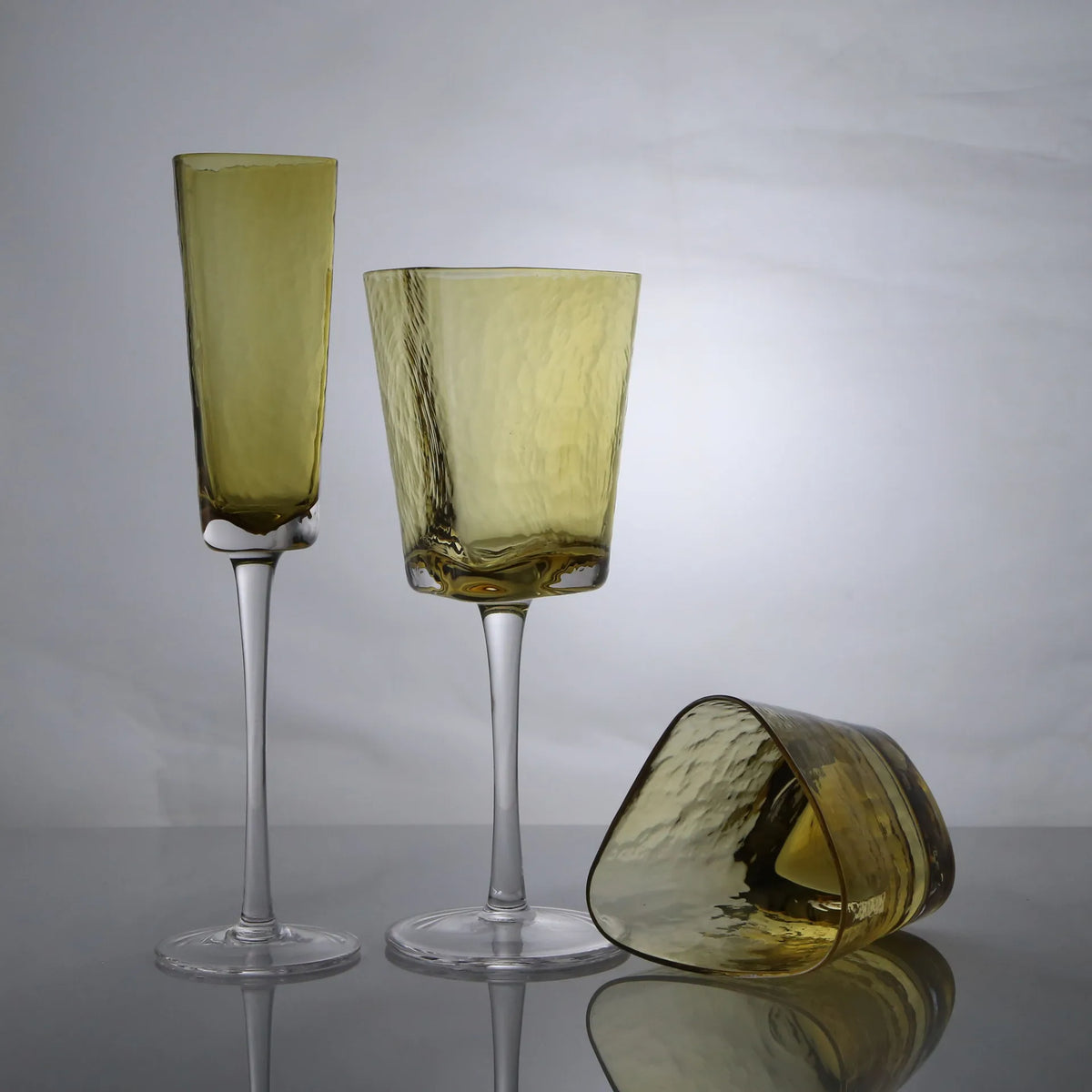 Hand-Blown Amber Rippled Wine Glass