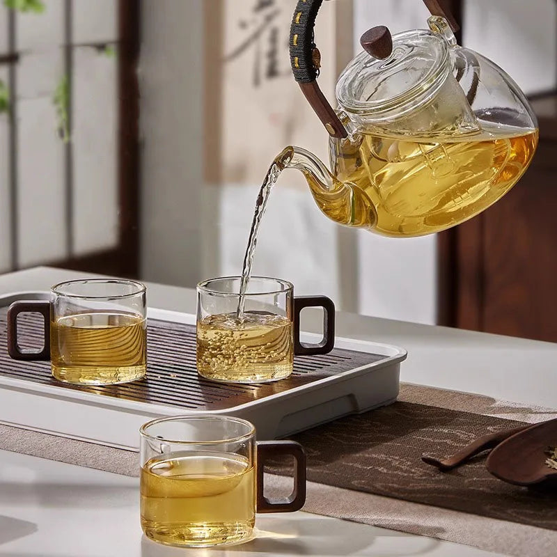 Glass Espresso Cup Set with Walnut Handle – 120 ml
