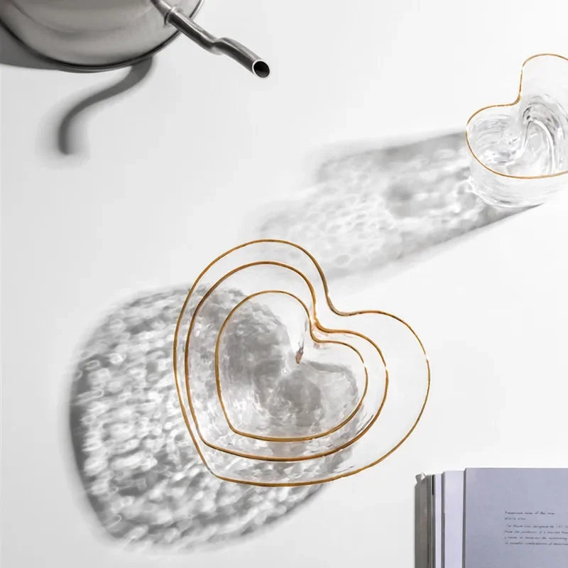 Heart-Shaped Gold-Edge Glass Tableware