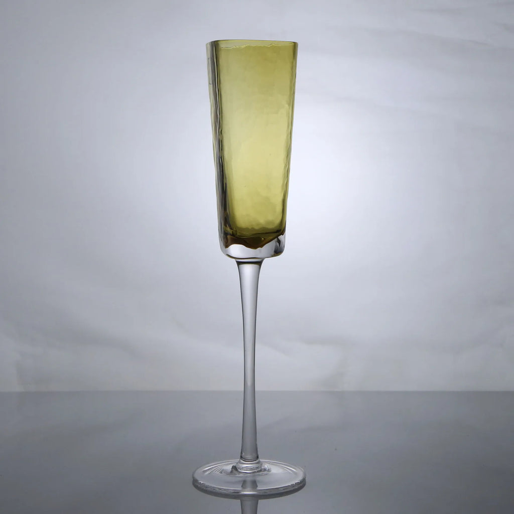 Hand-Blown Amber Rippled Wine Glass