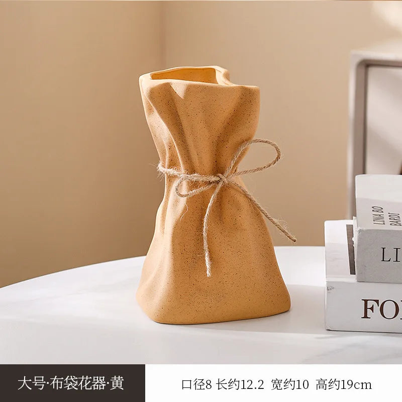 Decorative desktop home ceramic vases and glass flower vases, hydrophilic money bag shaped vases, flower living room decoration