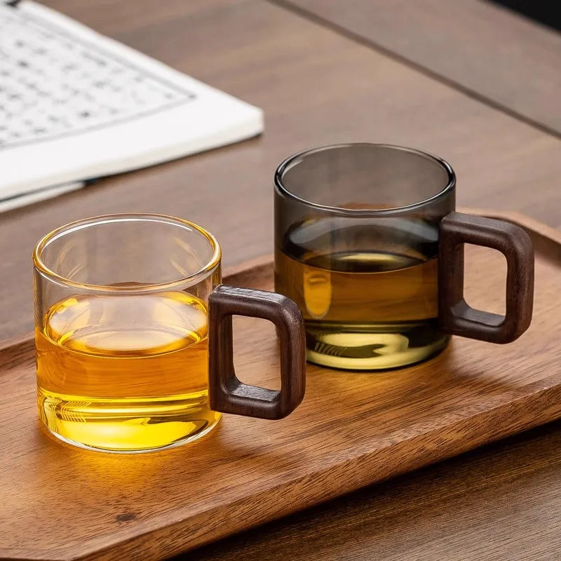 Glass Espresso Cup Set with Walnut Handle – 120 ml