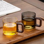 Glass Espresso Cup Set with Walnut Handle – 120 ml