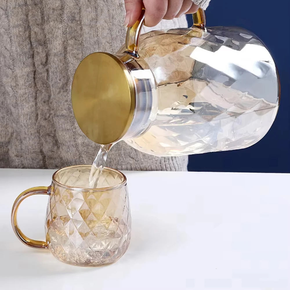Amber Diamond-Texture Glass Teapot