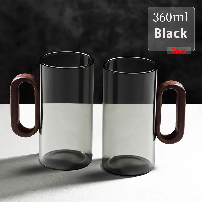 Glass Mug Set with Wooden Handle – 360 ml