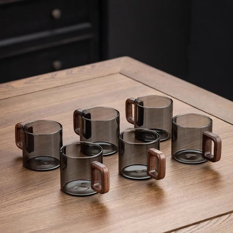 Glass Espresso Cup Set with Walnut Handle – 120 ml