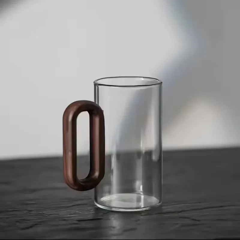 Glass Mug Set with Wooden Handle – 360 ml