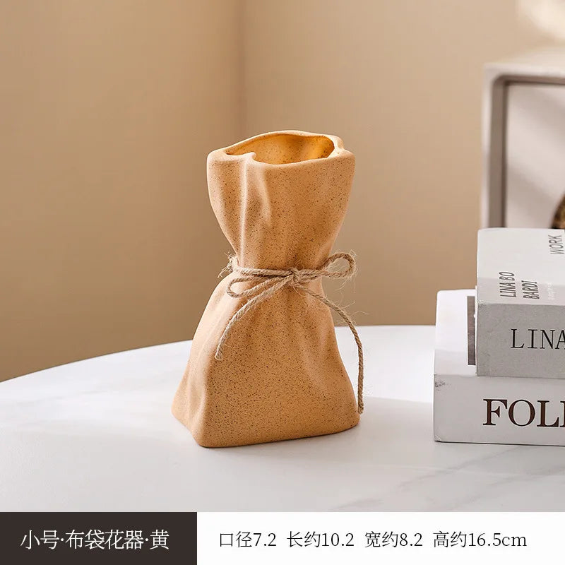Decorative desktop home ceramic vases and glass flower vases, hydrophilic money bag shaped vases, flower living room decoration