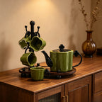 Floral Ceramic Tea Set with Cup Rack & Tray